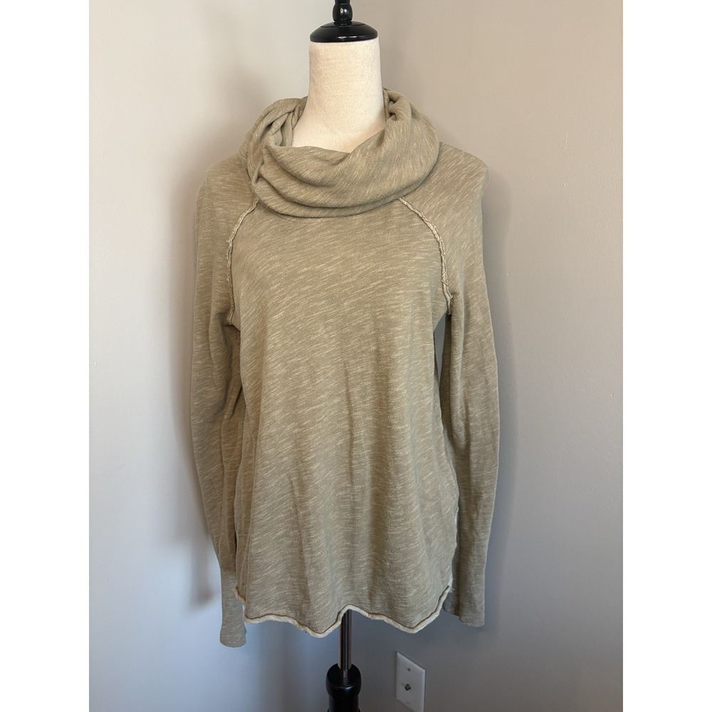 Free People Beach Cocoon Cowl Neck Pullover Knit Sweater Tan M/L Two Tone Body